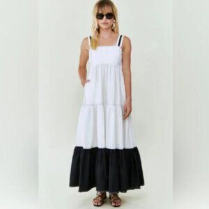 Hunter Bell Rita White Black Color Block Tiered A-line Maxi Dress M